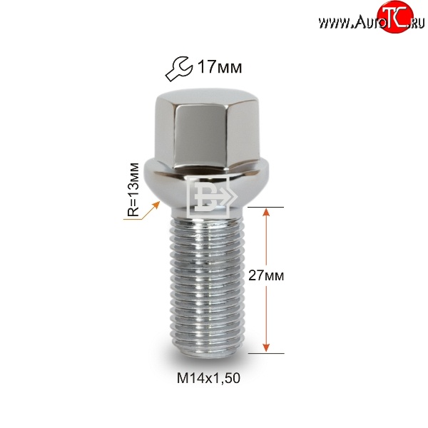 112 р. Колёсный болт длиной 27 мм Вектор M14 1.5 27 под гаечный ключ (пос.место: сфера) Toyota Sequoia XK60 рестайлинг (2017-2022)