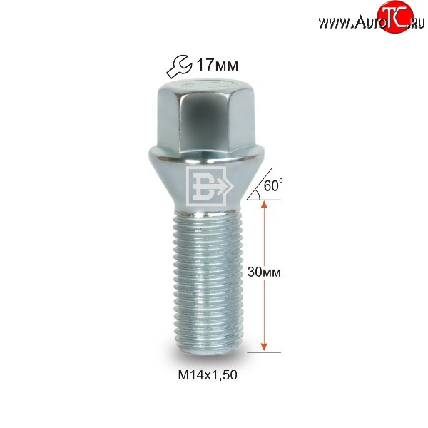 106 р. Колёсный болт длиной 30 мм Вектор M14 1.5 30 под гаечный ключ Toyota Sequoia XK60 рестайлинг (2017-2022)