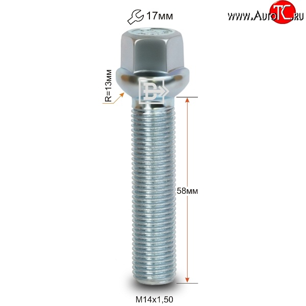195 р. Колёсный болт длиной 58 мм Вектор M14 1.5 58 под гаечный ключ    с доставкой в г. Йошкар-Ола