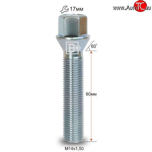 178 р. Колёсный болт длиной 60 мм Вектор M14 1.5 60 под гаечный ключ    с доставкой в г. Йошкар-Ола