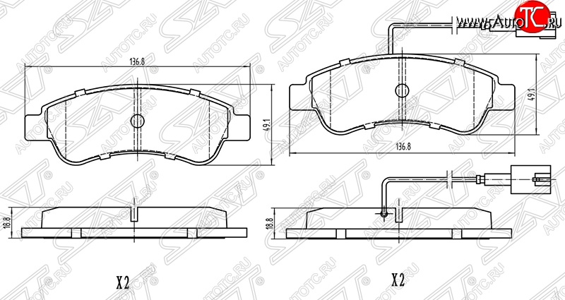 1 199 р. Колодки тормозные задние SAT (2 датчика износа)  Peugeot Boxer  250 (2006-2014)  с доставкой в г. Йошкар-Ола