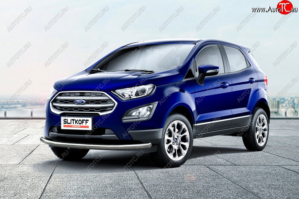 12 649 р. Защита заднего бампера Slitkoff (d57 мм)  Ford EcoSport  B515 (2017-2019) рестайлинг (Нержавейка, Полированная)  с доставкой в г. Йошкар-Ола