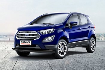 12 649 р. Защита заднего бампера Slitkoff (d57 мм)  Ford EcoSport  B515 (2017-2019) рестайлинг (Нержавейка, Полированная)  с доставкой в г. Йошкар-Ола. Увеличить фотографию 2