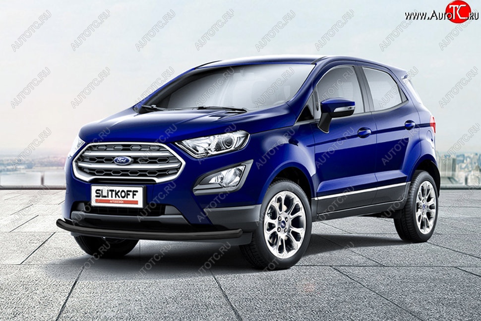 8 849 р. Защита заднего бампера Slitkoff (d57 мм)  Ford EcoSport  B515 (2017-2019) рестайлинг (Сталь с полимерным покрытием. Цвет: чёрный)  с доставкой в г. Йошкар-Ола