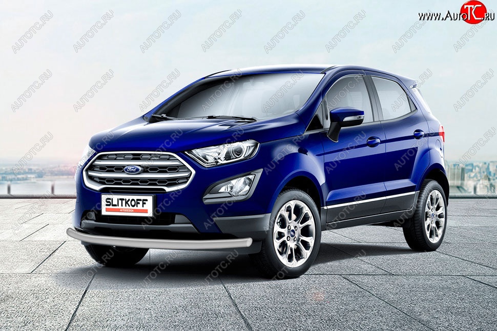 8 849 р. Защита заднего бампера Slitkoff (d57 мм)  Ford EcoSport  B515 (2017-2019) рестайлинг (Сталь с полимерным покрытием. Цвет: серебристый)  с доставкой в г. Йошкар-Ола