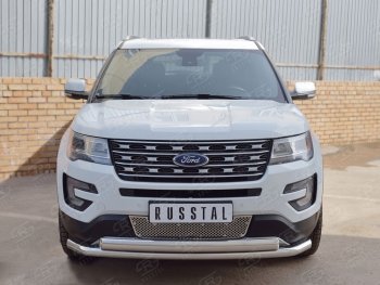 22 949 р. Защита переднего бампера (2 трубыØ63 и 75х42 мм, нержавейка) Russtal Ford Explorer U502 1-ый рестайлинг, 5 дв. (2015-2018)  с доставкой в г. Йошкар-Ола. Увеличить фотографию 2