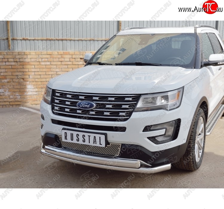 22 949 р. Защита переднего бампера (2 трубыØ63 и 75х42 мм, нержавейка) Russtal Ford Explorer U502 1-ый рестайлинг, 5 дв. (2015-2018)  с доставкой в г. Йошкар-Ола