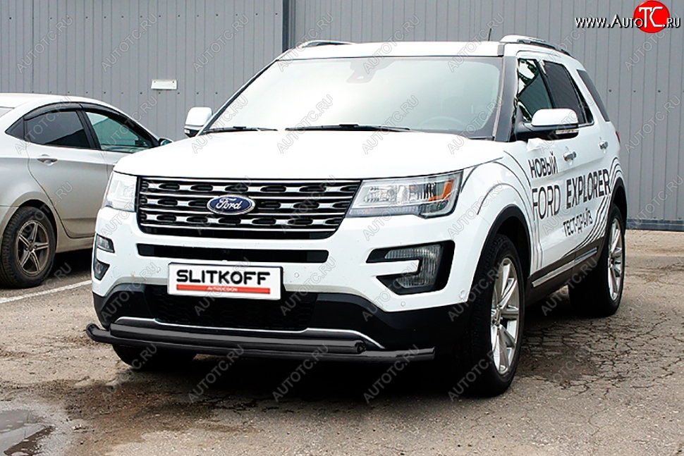 12 999 р. Защита переднего бампера Slitkoff (двойная, d57/57 мм) Ford Explorer U502 1-ый рестайлинг, 5 дв. (2015-2018) (Сталь с полимерным покрытием. Цвет: чёрный)  с доставкой в г. Йошкар-Ола