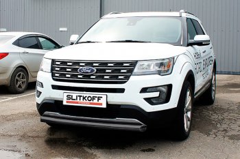 16 749 р. Защита переднего бампера Slitkoff (d76 мм)  Ford Explorer  U502 (2015-2018) 1-ый рестайлинг, 5 дв. (Нержавейка, Полированная)  с доставкой в г. Йошкар-Ола. Увеличить фотографию 2