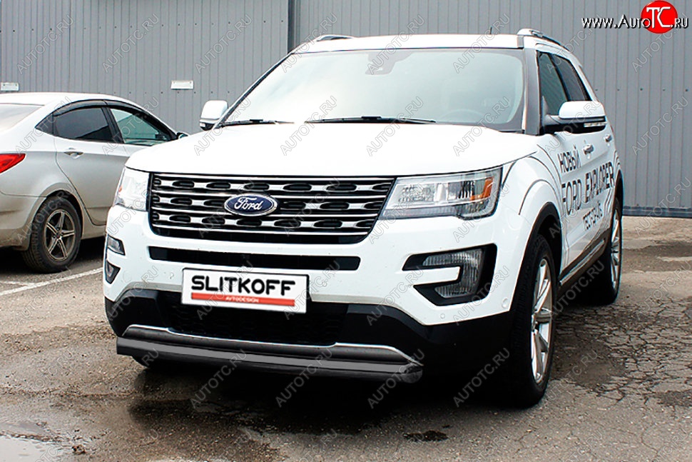 12 999 р. Защита переднего бампера Slitkoff (d76 мм) Ford Explorer U502 1-ый рестайлинг, 5 дв. (2015-2018) (Сталь с полимерным покрытием. Цвет: чёрный)  с доставкой в г. Йошкар-Ола