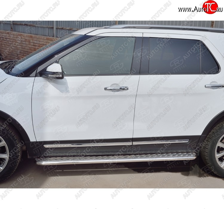 25 849 р. Широкая защита порогов с трубой d42 мм SLITKOFF v2  Ford Explorer  U502 (2015-2019) 1-ый рестайлинг, 5 дв., 2-ой рестайлинг, 5 дв.  с доставкой в г. Йошкар-Ола