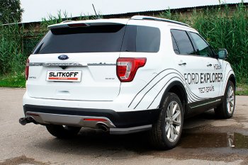 13 999 р. Защита заднего бампера Slitkoff (d76 мм, уголки)  Ford Explorer  U502 (2015-2018) 1-ый рестайлинг, 5 дв. (Нержавейка, Полированная)  с доставкой в г. Йошкар-Ола. Увеличить фотографию 2