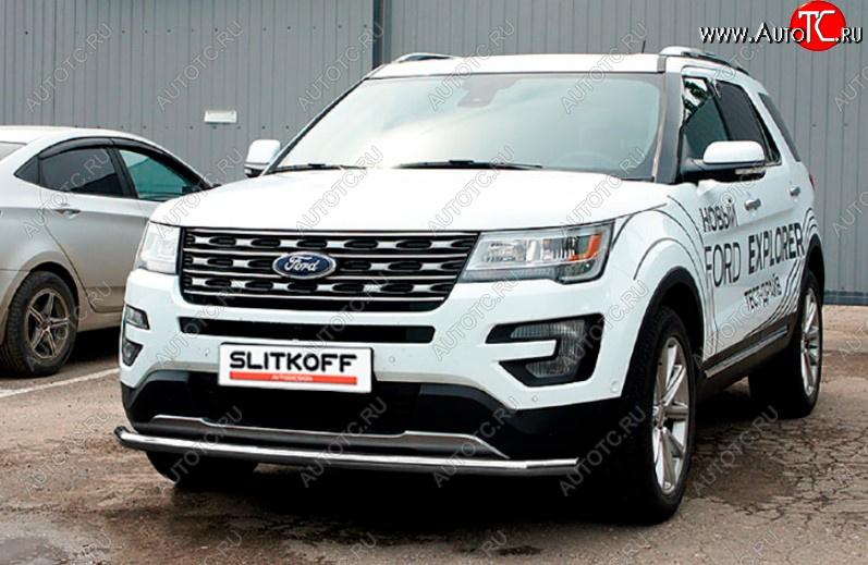 9 499 р. Защита переднего бампера Slitkoff (Ø 57 мм).  Ford Explorer  U502 (2015-2018) 1-ый рестайлинг, 5 дв. (Сталь с полимерным покрытием. Цвет: серебристый)  с доставкой в г. Йошкар-Ола