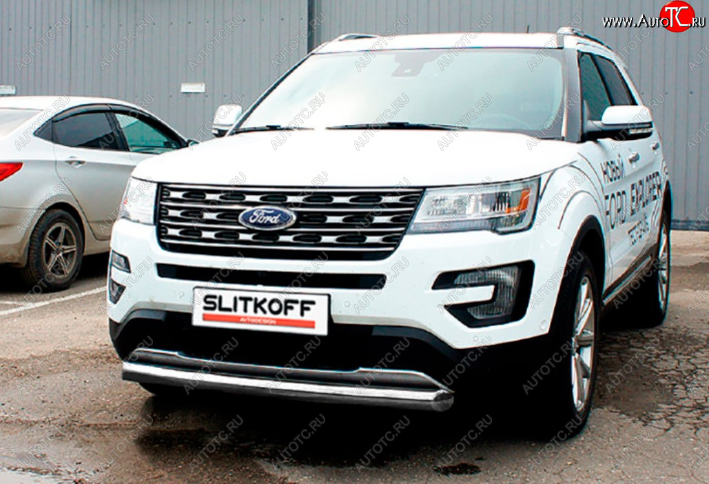 11 699 р. Защита переднего бампера Slitkoff (Ø 76 мм).  Ford Explorer  U502 (2015-2018) 1-ый рестайлинг, 5 дв. (Цвет: серебристый)  с доставкой в г. Йошкар-Ола