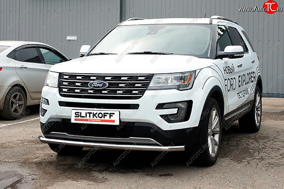 13 549 р. Защита переднего бампера Slitkoff (d57 мм)  Ford Explorer  U502 (2017-2019) 2-ой рестайлинг, 5 дв. (Нержавейка, Полированная)  с доставкой в г. Йошкар-Ола