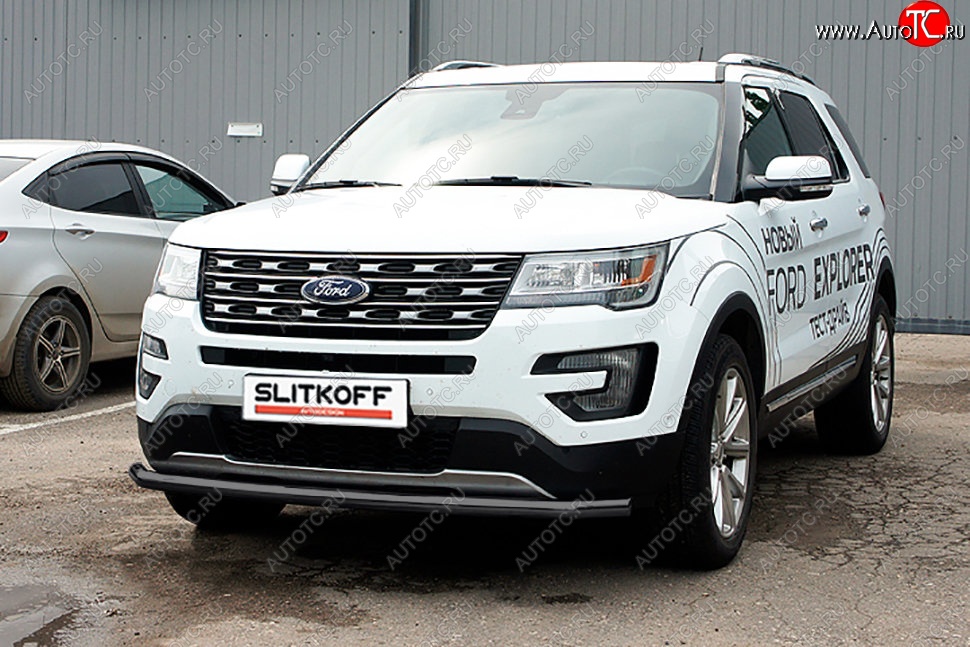 9 499 р. Защита переднего бампера Slitkoff (d57 мм)  Ford Explorer  U502 (2017-2019) 2-ой рестайлинг, 5 дв. (Сталь с полимерным покрытием. Цвет: чёрный)  с доставкой в г. Йошкар-Ола