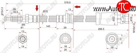 879 р. Тормозной шланг SAT (левый/правый)  Ford Fiesta  5 (2001-2008), Ford Fusion  1 (2002-2012), Mazda 2/Demio  DY (2002-2007), Mazda Verisa  DC (2004-2015)  с доставкой в г. Йошкар-Ола