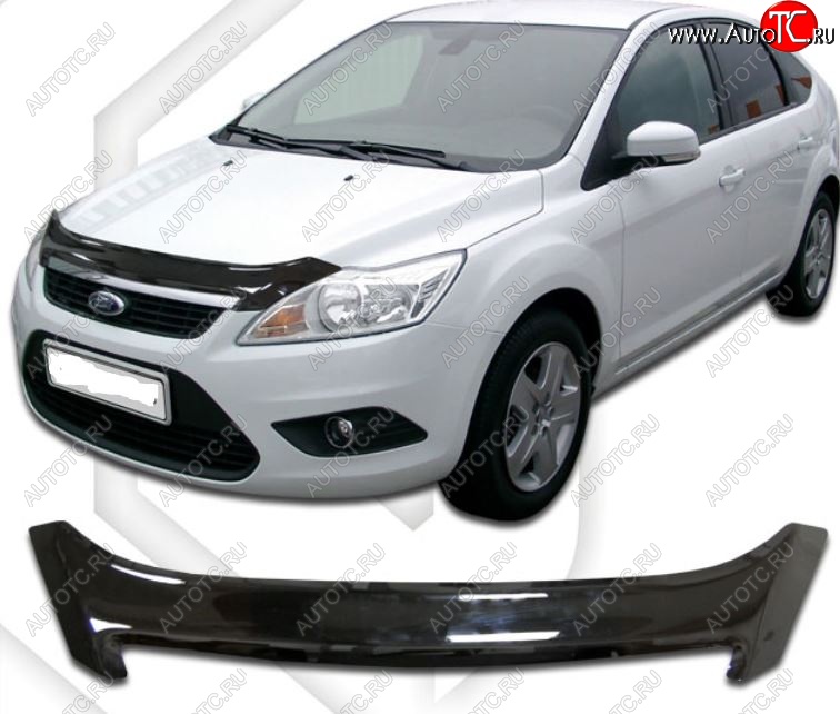 2 099 р. Дефлектор капота CA-Plastiс  Ford Focus  2 (2007-2011) седан рестайлинг (Classic черный, Без надписи)  с доставкой в г. Йошкар-Ола