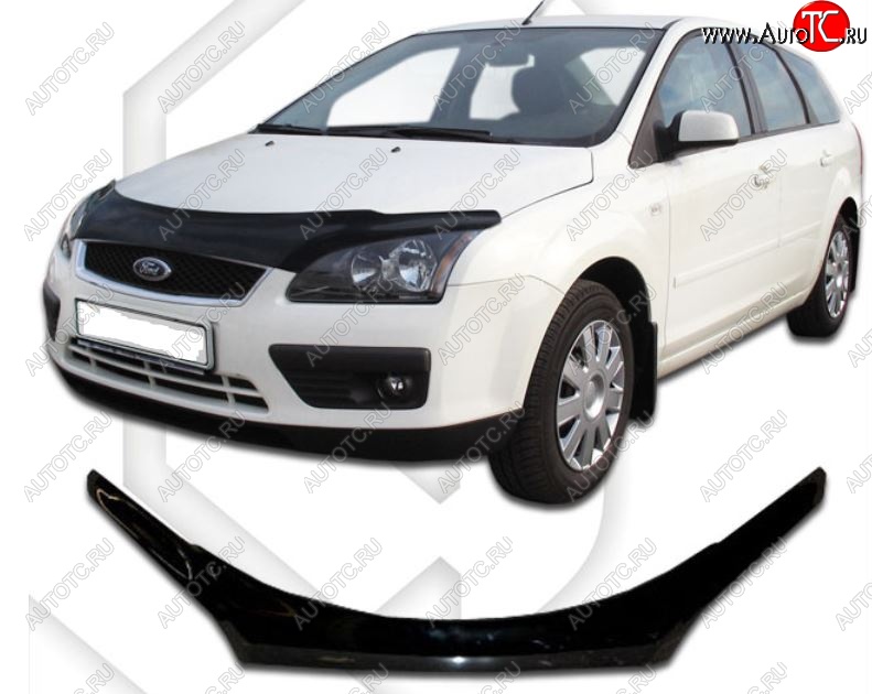 2 499 р. Дефлектор капота CA-Plastiс exclusive  Ford Focus  2 (2004-2008)  седан дорестайлинг, универсал дорестайлинг, хэтчбэк 3 дв. дорестайлинг, хэтчбэк 5 дв. дорестайлинг (Classic черный, Без надписи)  с доставкой в г. Йошкар-Ола