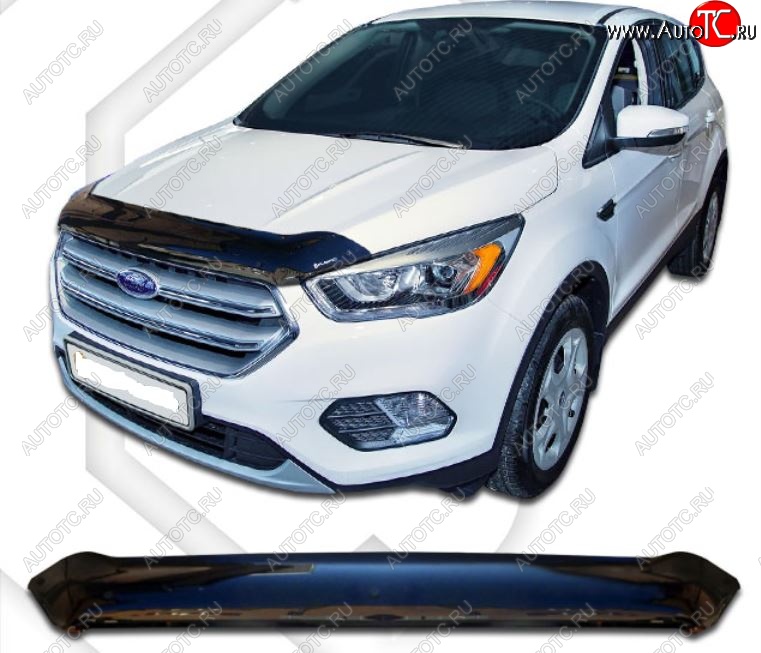 2 099 р. Дефлектор капота CA-Plastic  Ford Kuga  2 (2016-2019) рестайлинг (Classic черный, Без надписи)  с доставкой в г. Йошкар-Ола