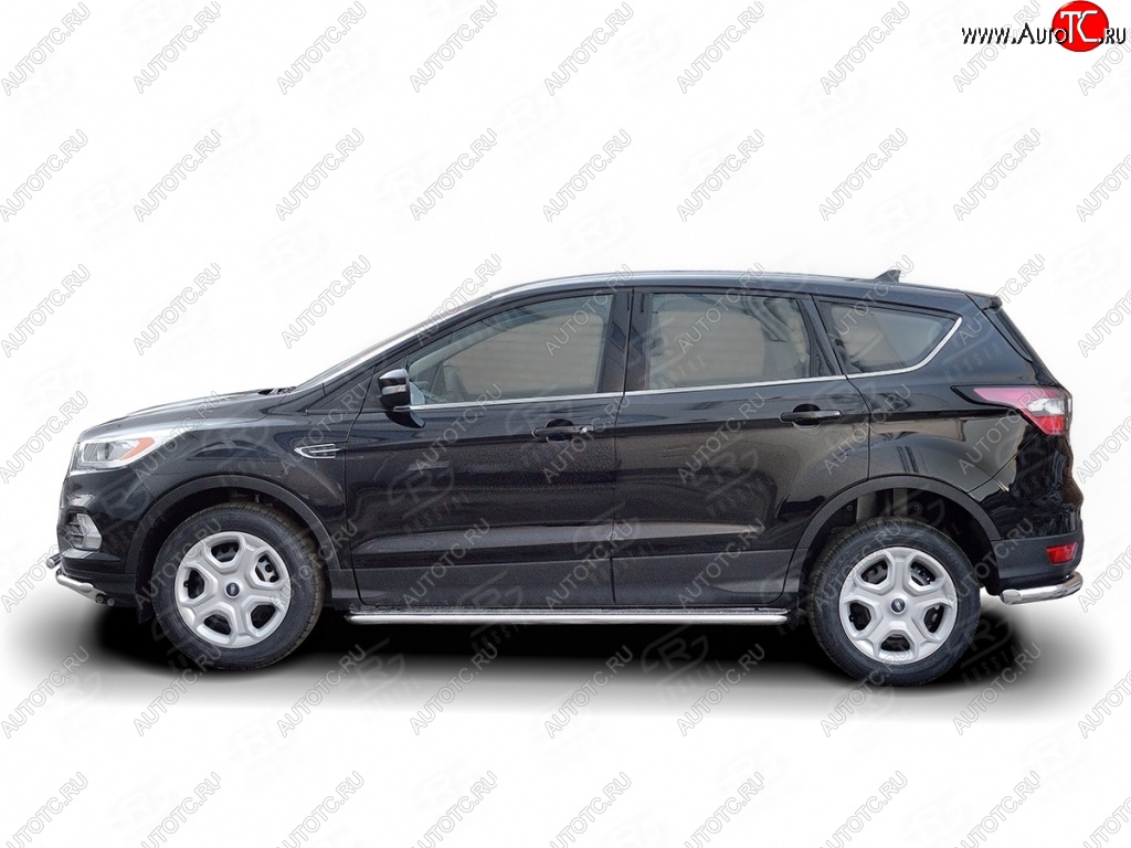 24 649 р. Порожки для ног (Ø42) SLITKOFF  Ford Kuga  2 (2016-2019) рестайлинг (лист - алюминий, профиль - нержавейка)  с доставкой в г. Йошкар-Ола