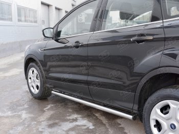 18 799 р. Защита порогов (Ø63 мм) SLITKOFF  Ford Kuga  2 (2016-2019) рестайлинг (с пластиковыми заглушками на торцах)  с доставкой в г. Йошкар-Ола. Увеличить фотографию 2