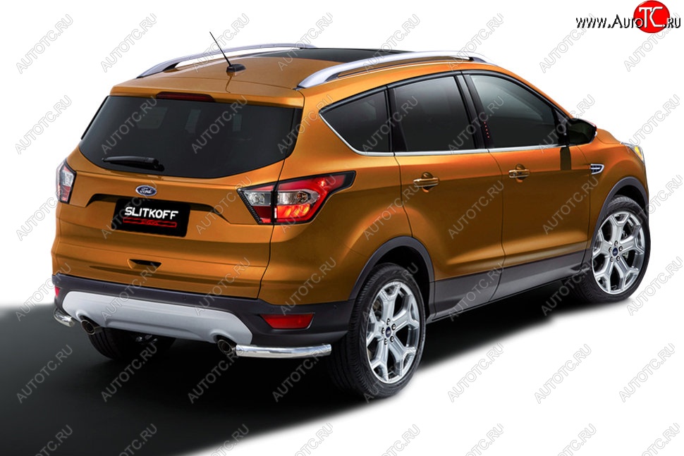 7 199 р. Защита заднего бампера Slitkoff (d57, уголки)  Ford Kuga  2 (2016-2019) рестайлинг (Нержавейка, Полированная)  с доставкой в г. Йошкар-Ола