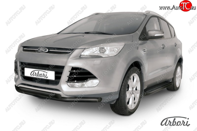 6 119 р. Защита переднего бампера Arbori (черная, 2 трубы d57 mm). Ford Kuga 2 дорестайлинг (2013-2016)  с доставкой в г. Йошкар-Ола