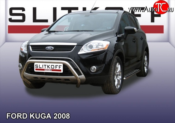 24 999 р. Усиленная низкая защита переднего бампера Slitkoff Ford Kuga 1 (2008-2013) (Нержавейка, Полированная)  с доставкой в г. Йошкар-Ола