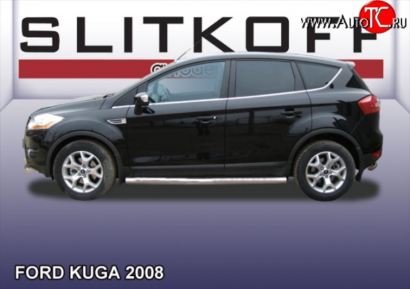 14 999 р. Защита порогов из круглой трубы диаметром 76 мм Slitkoff Ford Kuga 1 (2008-2013) (Нержавейка, Полированная)  с доставкой в г. Йошкар-Ола