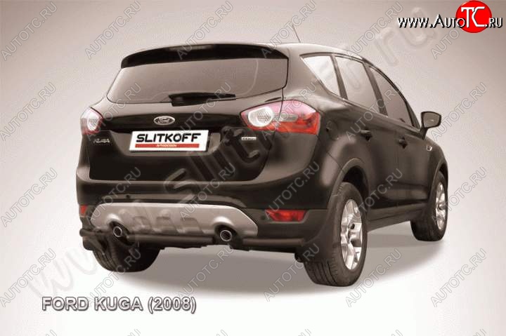 4 549 р. Защита заднего бампера d57 Slitkoff (d57, черная, короткая)  Ford Kuga  1 (2008-2013) (Цвет: серебристый)  с доставкой в г. Йошкар-Ола