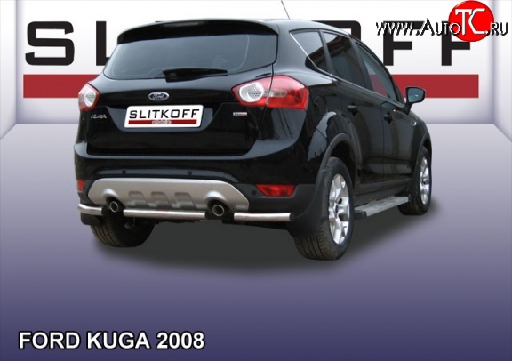 7 199 р. Защита заднего бампера из короткой трубы диаметром 57 мм Slitkoff Ford Kuga 1 (2008-2013) (Нержавейка, Полированная)  с доставкой в г. Йошкар-Ола