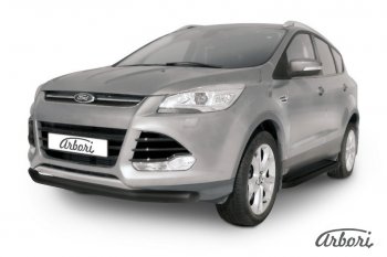 Защита переднего бампера Arbori (черная, 1 труба d76 mm). Ford Kuga 2 дорестайлинг (2013-2016)