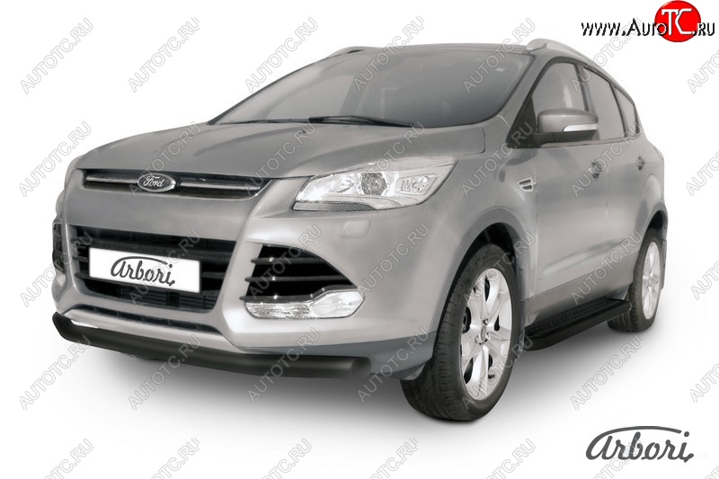 7 019 р. Защита переднего бампера Arbori (черная, 1 труба d76 mm). Ford Kuga 2 дорестайлинг (2013-2016)  с доставкой в г. Йошкар-Ола