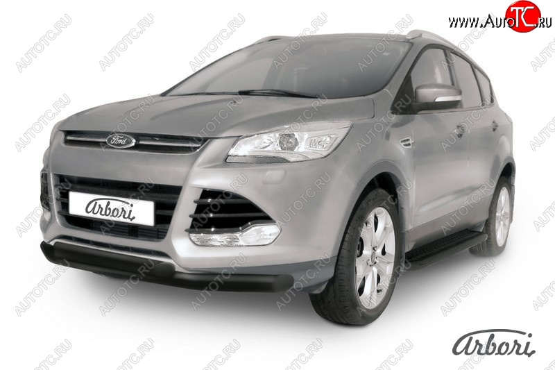 8 369 р. Защита переднего бампера Arbori (черная, 2 трубы d76 и 57 mm) Ford Kuga 2 дорестайлинг (2013-2016)  с доставкой в г. Йошкар-Ола