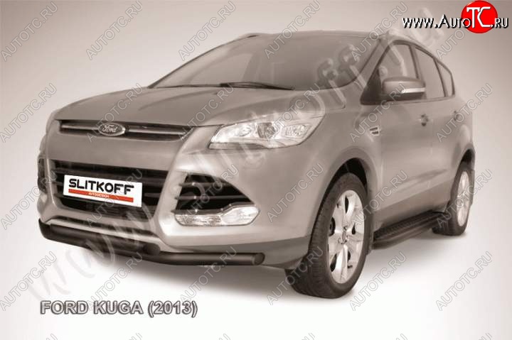 8 199 р. Защита переднего бампера Slitkoff (труба d57/d57) Ford Kuga 2 дорестайлинг (2013-2016) (Цвет: серебристый)  с доставкой в г. Йошкар-Ола