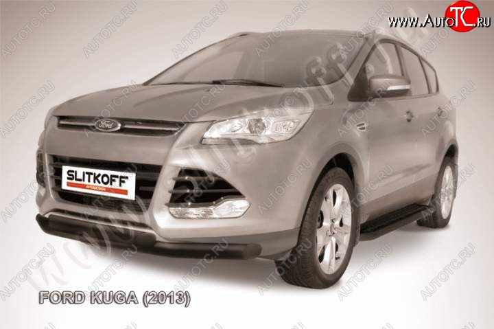 11 299 р. Защита переднего бампера Slitkoff (труба d76/d57) Ford Kuga 2 дорестайлинг (2013-2016) (Цвет: серебристый)  с доставкой в г. Йошкар-Ола