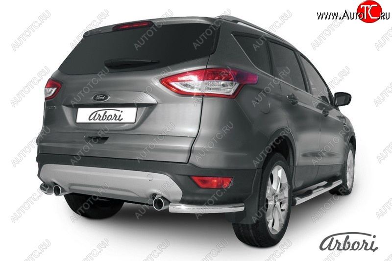 6 389 р. Защита заднего бампера Arbori (уголки, нержавейка, 1 труба d57 mm). Ford Kuga 2 дорестайлинг (2013-2016)  с доставкой в г. Йошкар-Ола