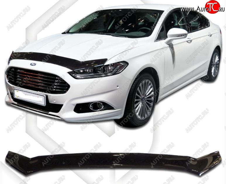 2 099 р. Дефлектор капота CA-Plastiс  Ford Mondeo  MK5 CD391 (2014-2018) дорестайлинг седан (Classic черный, Без надписи)  с доставкой в г. Йошкар-Ола