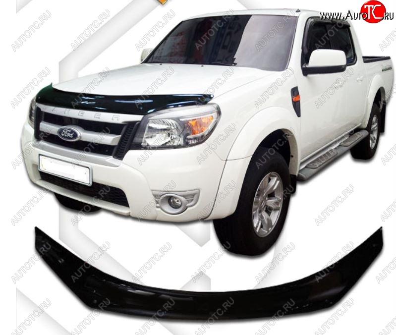 2 299 р. Дефлектор капота CA-Plastiс  Ford Ranger (2009-2011) рестайлинг (Classic черный, Без надписи)  с доставкой в г. Йошкар-Ола