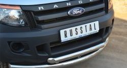 26 999 р. Защита переднего бампера (2 трубыØ76 и 63 мм, нержавейка) SLITKOFF Ford Ranger DoubleCab дорестайлинг (2011-2016)  с доставкой в г. Йошкар-Ола. Увеличить фотографию 2