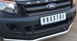 18 099 р. Одинарная защита переднего бампера диаметром 76 мм SLITKOFF Ford Ranger DoubleCab дорестайлинг (2011-2016)  с доставкой в г. Йошкар-Ола. Увеличить фотографию 2