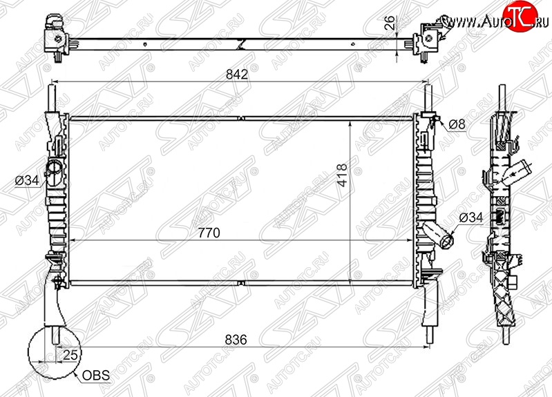 8 249 р. Радиатор двигателя SAT (пластинчатый, 2.2TD/2.3/2.4TD, МКПП) Ford Transit цельнометаллический фургон (2006-2014)  с доставкой в г. Йошкар-Ола