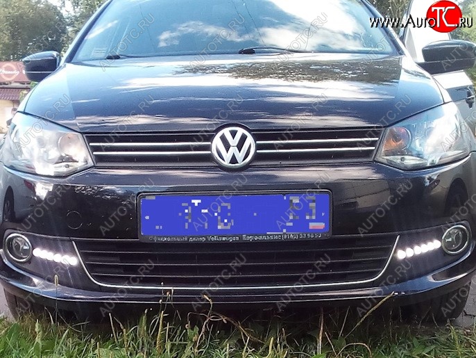 2 079 р. Разработка и создание уникальных дневных ходовых огней LED АвтоТК Volkswagen Polo 5 седан дорестайлинг (2009-2015) (4 LED/модуль, Цвет свечения: холодный белый, Выключение ДХО при габаритах, Взамен ПТФ)  с доставкой в г. Йошкар-Ола