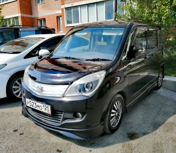 2 449 р. Дефлектор капота CA-Plastiс  Suzuki Solio (2010-2015) дорестайлинг, рестайлинг (Шелкография черная)  с доставкой в г. Йошкар-Ола. Увеличить фотографию 4