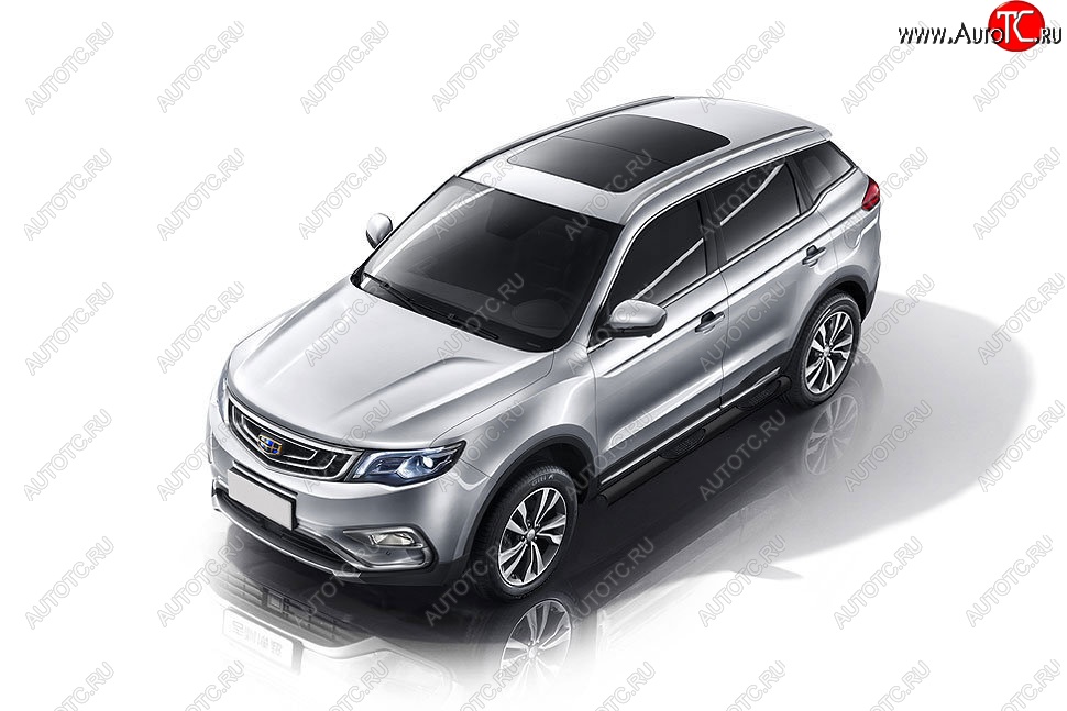 12 399 р. Защита порогов Slitkoff (d76, с проступями) Geely Atlas NL3 (2016-2022) (Сталь с полимерным покрытием. Цвет: чёрный)  с доставкой в г. Йошкар-Ола