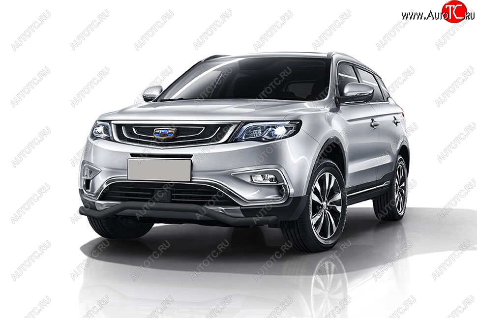 10 749 р. Защита переднего бампера Slitkoff (волна, d57 мм) Geely Atlas NL3 (2016-2022) (Сталь с полимерным покрытием. Цвет: чёрный)  с доставкой в г. Йошкар-Ола