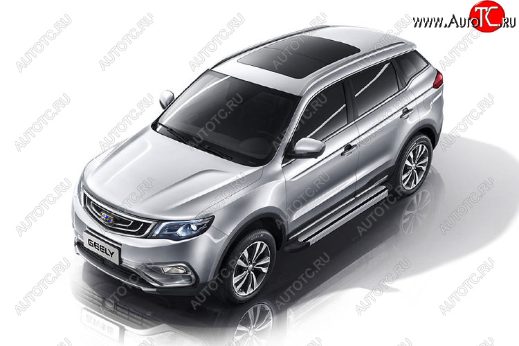 10 699 р. Пороги алюминиевые Slitkoff Geely Atlas NL3 (2016-2022) (Luxe Silver)  с доставкой в г. Йошкар-Ола