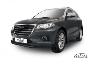 Защита переднего бампера Arbori (черная, 1 труба d57 mm). Haval H2 (2014-2021)