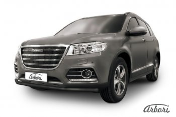 Защита переднего бампера Arbori (черная, 1 труба d57 mm). Haval H6 (2013-2020)